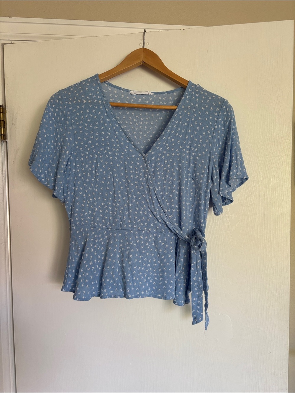 Elodie Light Blue Floral Wrap Peplum Blouse
